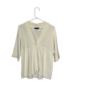 Sydney Easton Size Large Cream Colored Cotton/Acrylic One Button Cardigan